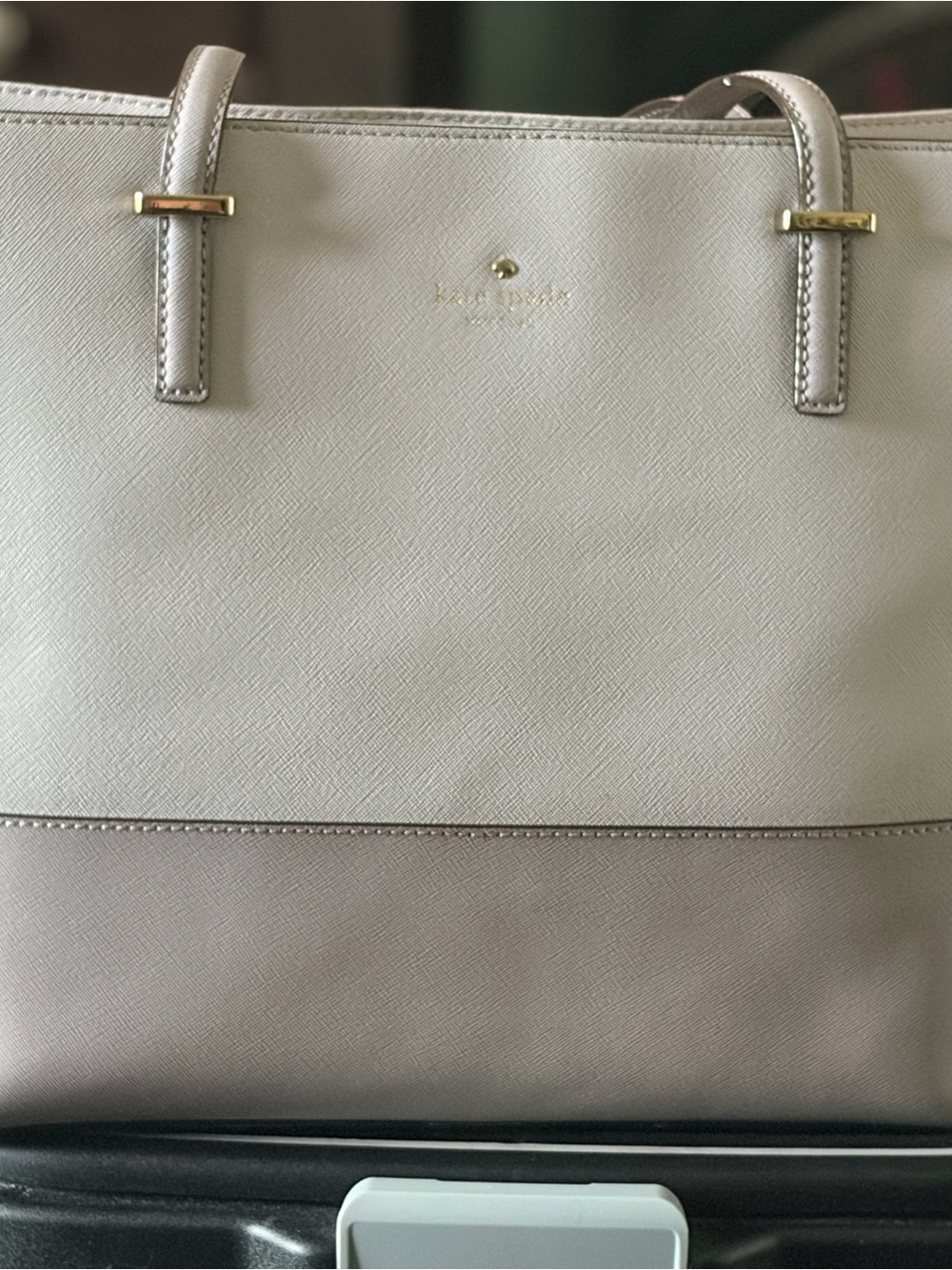 kate spade Cream & Taupe Colorblock Tote with Gold Accents